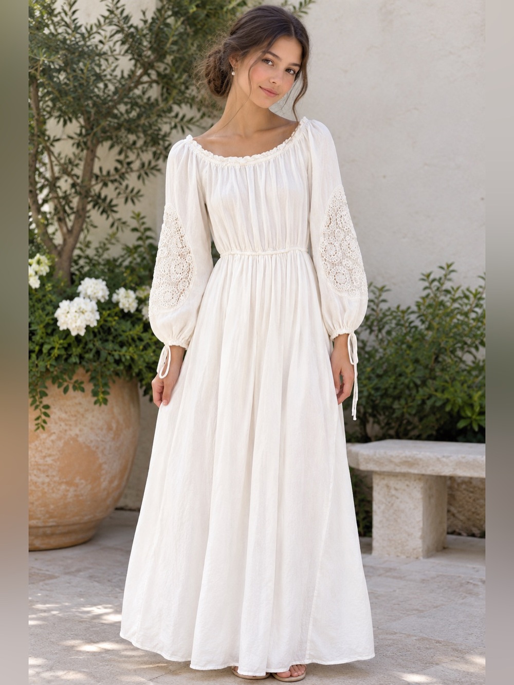 Forever 21 White Lace Sleeve Maxi Dress Like New size S